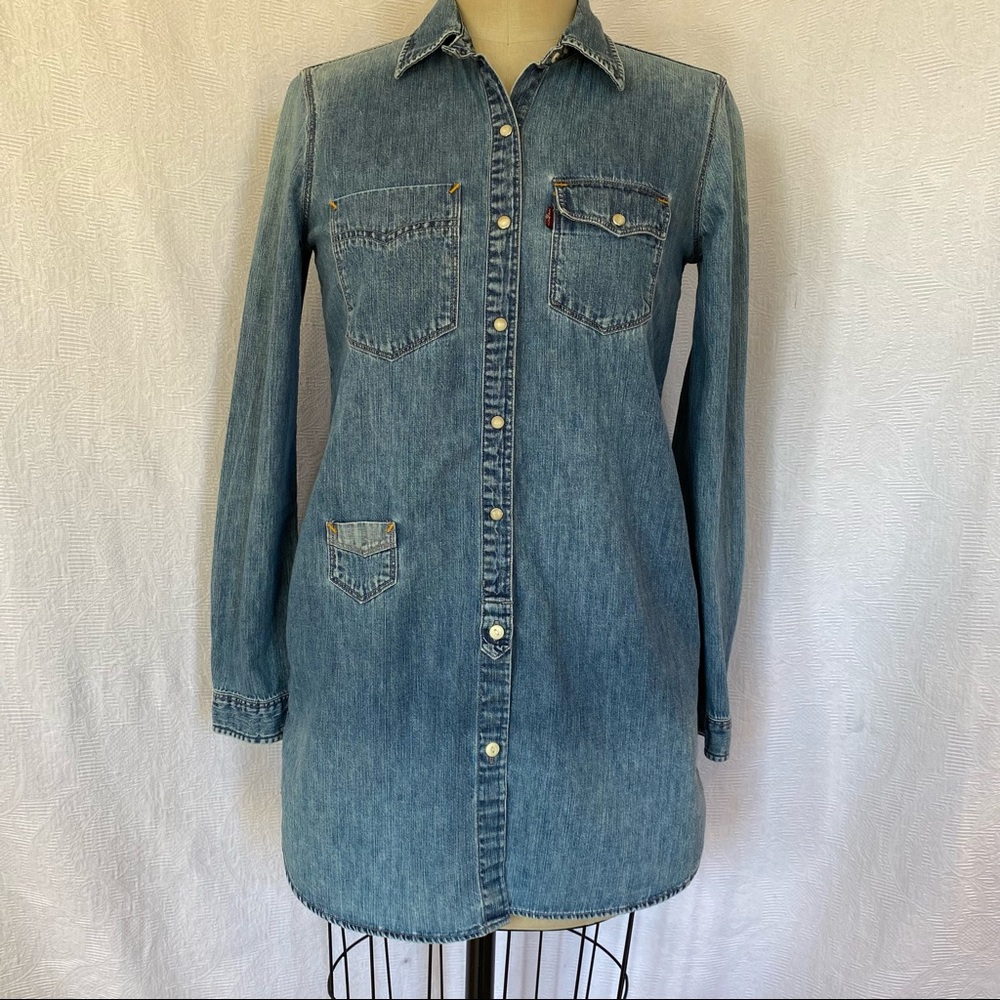 Levis XS lightweight denim dress stonewashed with pearl snap buttons